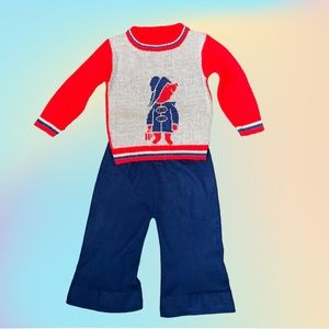 VTG 80's Paddington Bear Acrylic knit Sweater & Blue Acrylic Knit Bell Bottoms 2